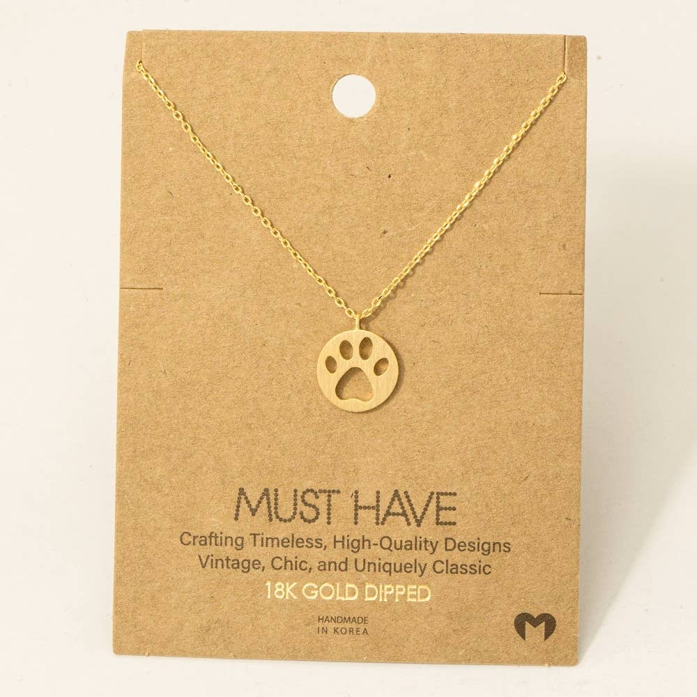 Paw Print Pendant Necklace - Brass